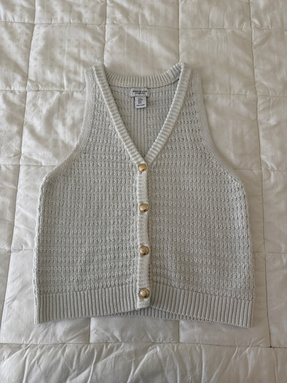 Song of Style Cream Knit Button Vest with Gold Accents